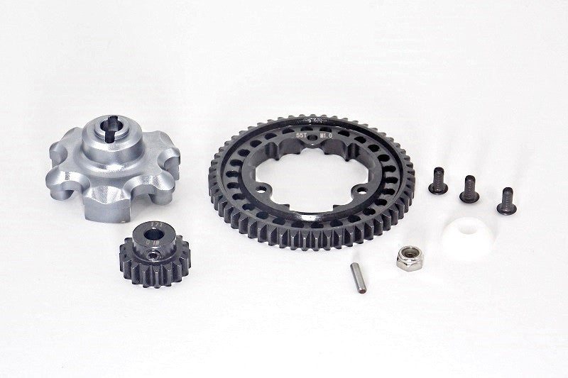 Traxxas X-Maxx 4X4 Aluminum Gear Adapter + Steel Spur Gear 55T + Motor Gear 17T - 1 Set Gray Silver