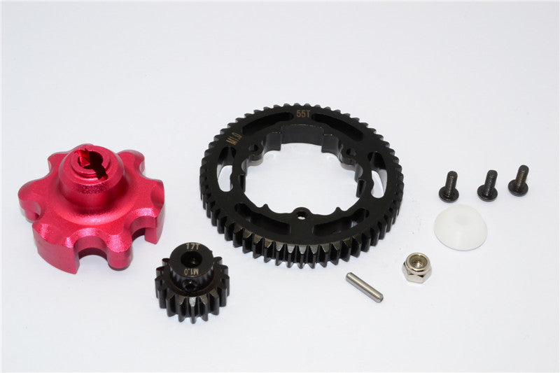 Traxxas X-Maxx 4X4 Aluminum Gear Adapter + Steel Spur Gear 55T + Motor Gear 17T - 1 Set Red