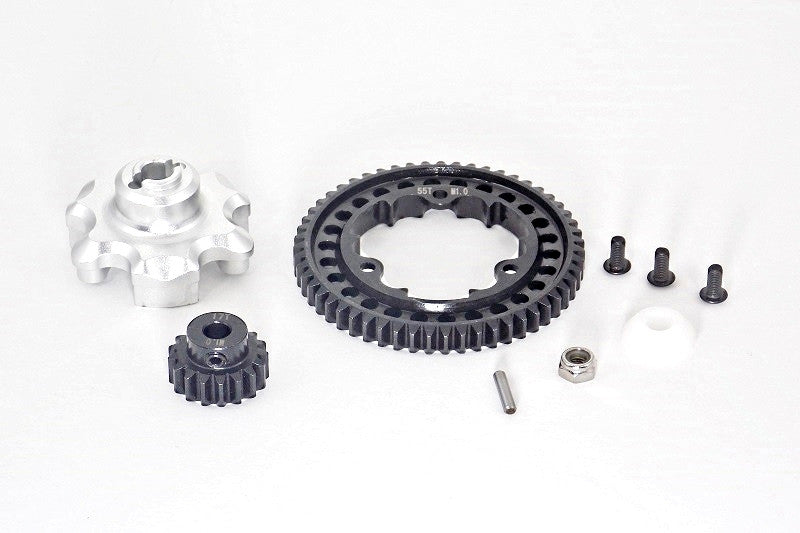 Traxxas X-Maxx 4X4 Aluminum Gear Adapter + Steel Spur Gear 55T + Motor Gear 17T - 1 Set Silver