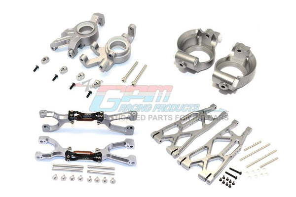 Traxxas X-Maxx 4X4 Aluminum Front Upper + Lower Arms + C Hubs + Kncukle Arms Set - 52Pc Set Gray Silver