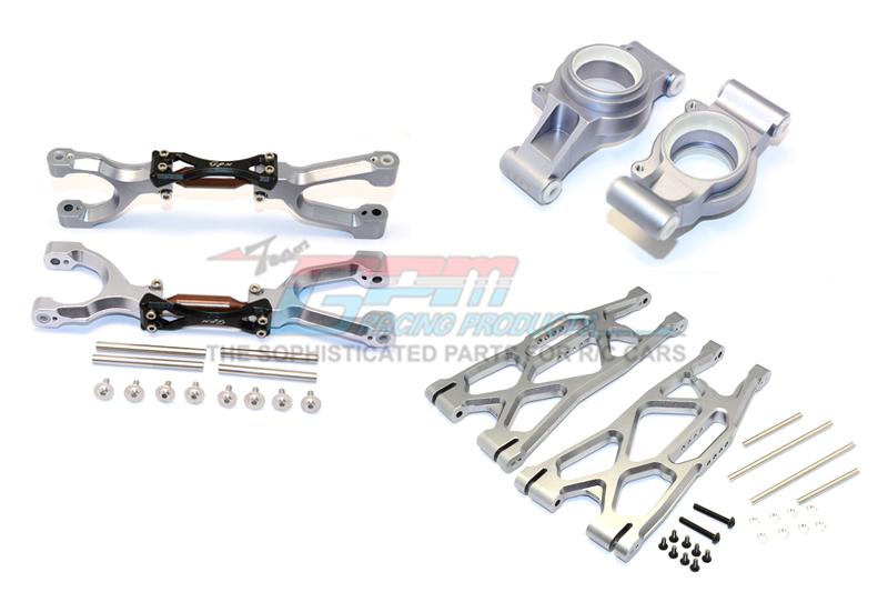 Traxxas X-Maxx 4X4 Aluminum Rear Upper + Lower Arms + Knuckle Arms Set - 40Pc Set Gray Silver