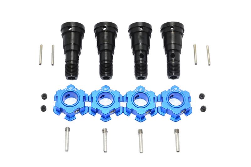 Harden Steel #45 Front & Rear CVD Joint + Aluminum Wheel Hub Hex For Traxxas X Maxx 8S - 20Pc Set Blue