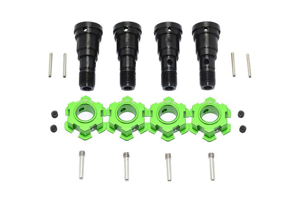 Harden Steel #45 Front & Rear CVD Joint + Aluminum Wheel Hub Hex For Traxxas X Maxx 8S - 20Pc Set Green