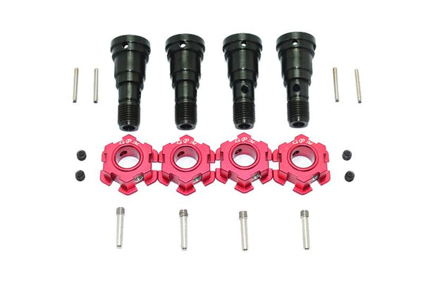 Harden Steel #45 Front & Rear CVD Joint + Aluminum Wheel Hub Hex For Traxxas X Maxx 8S - 20Pc Set Red