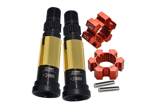 Front Or Rear Harden Steel #45 CVD Joint (+24mm) + Aluminum 7075-T6 Wheel Hex Hubs For 1:5 Traxxas X Maxx 8S Monster Truck Upgrades - Orange