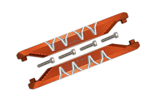 R/C Car Parts : Aluminum Chassis Side Bars (Silver Inlay Version) For Traxxas 1/10 Maxx 4WD Monster Truck - 1Pr Set Orange