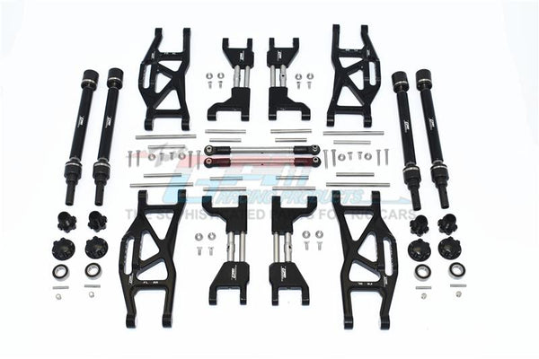 Traxxas 1/10 Maxx 4WD Monster Truck Aluminum F&R Upper+Lower Arms + F&R Adjustable CVD Drive Shaft + Hex Adapter + Wheel Lock + Stainless Steel Adjustable Front Steering Tie Rod - 84Pc Set Black