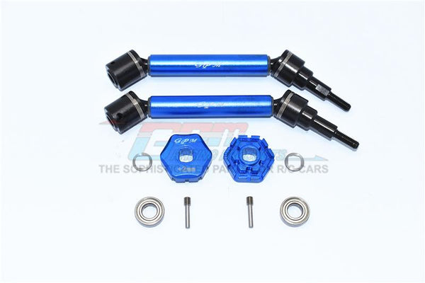 Traxxas 1/10 Maxx 4WD Monster Truck Harden Steel+Aluminum Front Or Rear Adjustable CVD Drive Shaft + Hex Adapter (+2mm) - 10Pc Set Blue