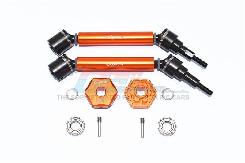 Traxxas 1/10 Maxx 4WD Monster Truck Harden Steel+Aluminum Front Or Rear Adjustable CVD Drive Shaft + Hex Adapter (+2mm) - 10Pc Set Orange