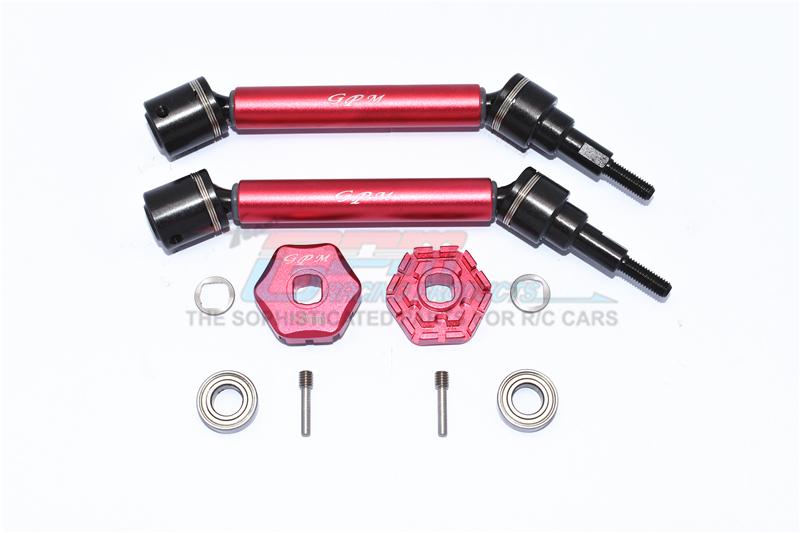 Traxxas 1/10 Maxx 4WD Monster Truck Harden Steel+Aluminum Front Or Rear Adjustable CVD Drive Shaft + Hex Adapter (+2mm) - 10Pc Set Red