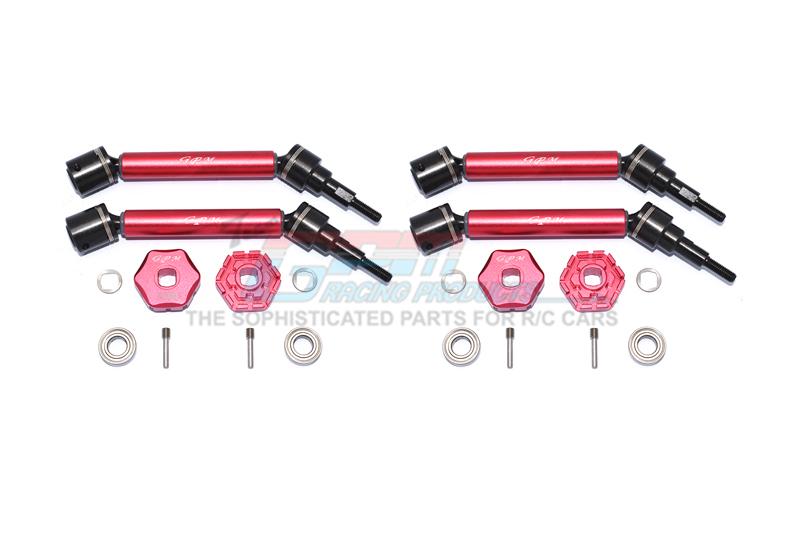 Traxxas 1/10 Maxx 4WD Monster Truck Harden Steel+Aluminum Front & Rear Adjustable CVD Drive Shaft + Hex Adapter (+2mm) - 20Pc Set Red