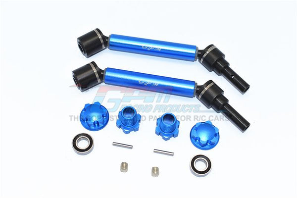 Traxxas 1/10 Maxx 4WD Monster Truck Harden Steel+Aluminum Front Or Rear Adjustable CVD Drive Shaft + Hex Adapter + Wheel Lock - 12Pc Set Blue