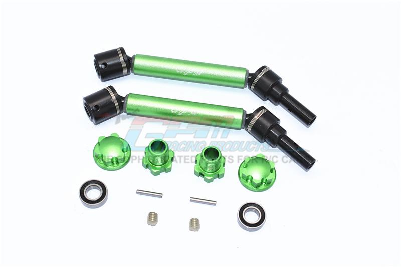 Traxxas 1/10 Maxx 4WD Monster Truck Harden Steel+Aluminum Front Or Rear Adjustable CVD Drive Shaft + Hex Adapter + Wheel Lock - 12Pc Set Green