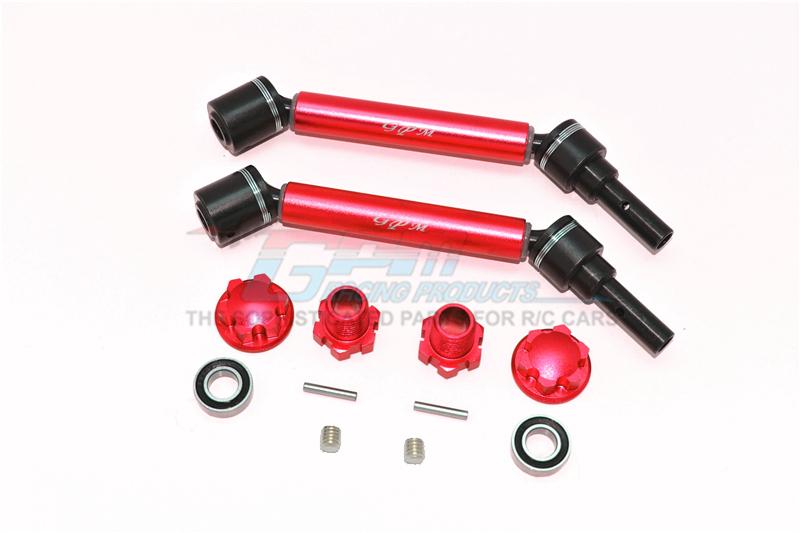 Traxxas 1/10 Maxx 4WD Monster Truck Harden Steel+Aluminum Front Or Rear Adjustable CVD Drive Shaft + Hex Adapter + Wheel Lock - 12Pc Set Red