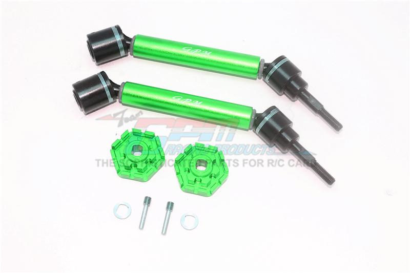 Traxxas 1/10 Maxx 4WD Monster Truck Harden Steel + Aluminum Front Or Rear Adjustable CVD Drive Shaft + Hex Adapter - 1Pr Set Green