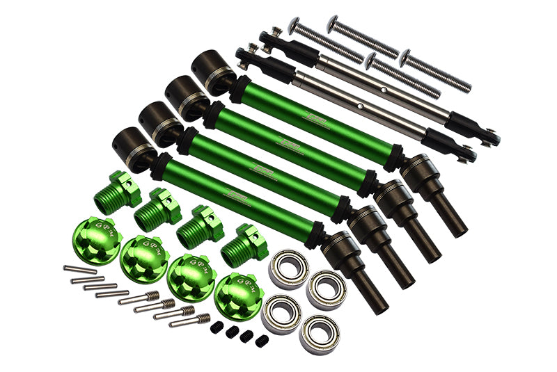 GPM For Traxxas 1/10 Maxx 4WD Monster Truck Upgrade Parts Front & Rear CVD Drive Shaft + Hex Adapter + Wheel Lock + Front Steering Tie Rod (Suitable For +20mm Widening Kit) Combo Set - 34Pc Set Green