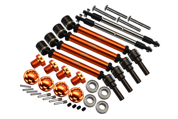 GPM For Traxxas 1/10 Maxx 4WD Monster Truck Upgrade Parts Front & Rear CVD Drive Shaft + Hex Adapter + Wheel Lock + Front Steering Tie Rod (Suitable For +20mm Widening Kit) Combo Set - 34Pc Set Orange