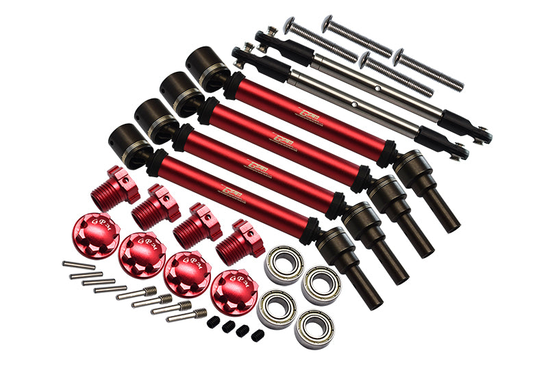 GPM For Traxxas 1/10 Maxx 4WD Monster Truck Upgrade Parts Front & Rear CVD Drive Shaft + Hex Adapter + Wheel Lock + Front Steering Tie Rod (Suitable For +20mm Widening Kit) Combo Set - 34Pc Set Red