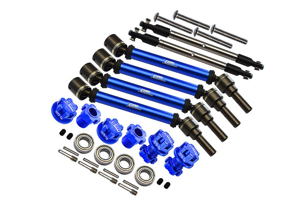 Aluminum Upgrade Combo Set Suitable For +20mm Widening Kit (CVD Drive Shaft + Hex Adapter + Wheel Lock + Front Steering Tie Rod) For Traxxas 1:10 4WD MAXX 89076-4 / 4WD MAXX with WideMaxx 89086-4 - Blue