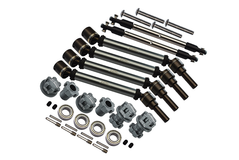 Aluminum Upgrade Combo Set Suitable For +20mm Widening Kit (CVD Drive Shaft + Hex Adapter + Wheel Lock + Front Steering Tie Rod) For Traxxas 1:10 4WD MAXX 89076-4 / 4WD MAXX with WideMaxx 89086-4 - Gray Silver