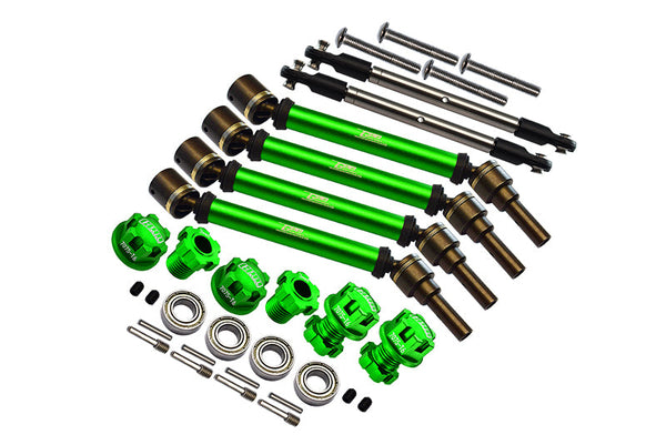 Aluminum Upgrade Combo Set Suitable For +20mm Widening Kit (CVD Drive Shaft + Hex Adapter + Wheel Lock + Front Steering Tie Rod) For Traxxas 1:10 4WD MAXX 89076-4 / 4WD MAXX with WideMaxx 89086-4 - Green