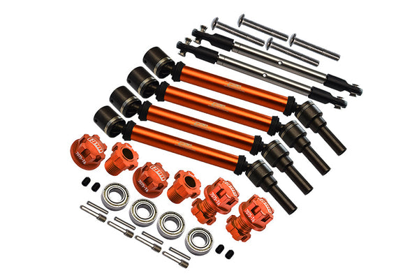 Aluminum Upgrade Combo Set Suitable For +20mm Widening Kit (CVD Drive Shaft + Hex Adapter + Wheel Lock + Front Steering Tie Rod) For Traxxas 1:10 4WD MAXX 89076-4 / 4WD MAXX with WideMaxx 89086-4 - Orange