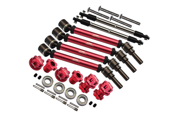 Aluminum Upgrade Combo Set Suitable For +20mm Widening Kit (CVD Drive Shaft + Hex Adapter + Wheel Lock + Front Steering Tie Rod) For Traxxas 1:10 4WD MAXX 89076-4 / 4WD MAXX with WideMaxx 89086-4 - Red