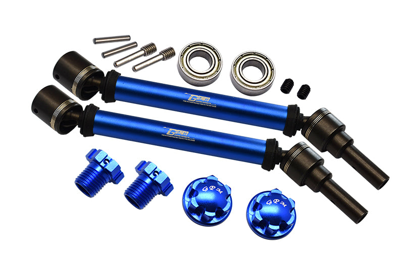 GPM For Traxxas 1/10 Maxx 4WD Monster Truck Upgrade Parts Harden Steel+Aluminum Front Or Rear Adjustable CVD Drive Shaft + Hex Adapter + Wheel Lock (Suitable For +20mm Widening Kit) - 14Pc Set Blue