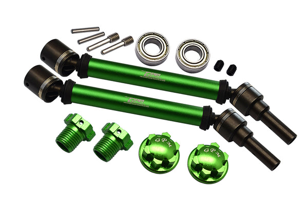 GPM For Traxxas 1/10 Maxx 4WD Monster Truck Upgrade Parts Harden Steel+Aluminum Front Or Rear Adjustable CVD Drive Shaft + Hex Adapter + Wheel Lock (Suitable For +20mm Widening Kit) - 14Pc Set Green