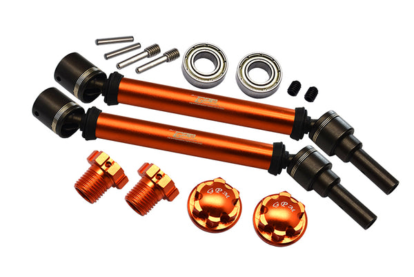 GPM For Traxxas 1/10 Maxx 4WD Monster Truck Upgrade Parts Harden Steel+Aluminum Front Or Rear Adjustable CVD Drive Shaft + Hex Adapter + Wheel Lock (Suitable For +20mm Widening Kit) - 14Pc Set Orange