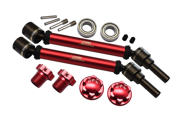 GPM For Traxxas 1/10 Maxx 4WD Monster Truck Upgrade Parts Harden Steel+Aluminum Front Or Rear Adjustable CVD Drive Shaft + Hex Adapter + Wheel Lock (Suitable For +20mm Widening Kit) - 14Pc Set Red