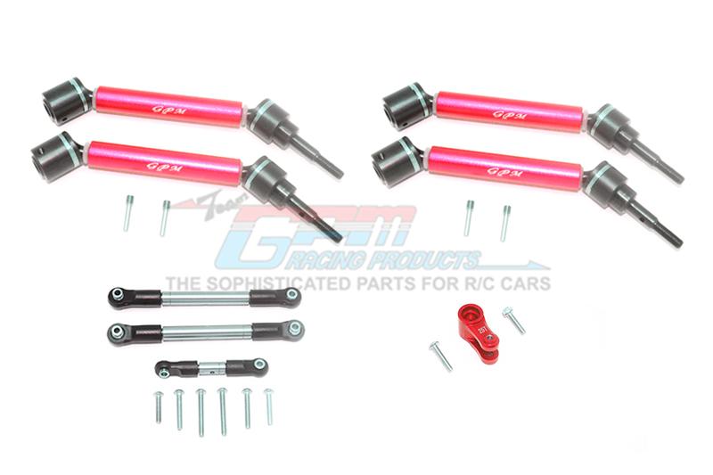 Traxxas 1/10 Maxx 4WD Monster Truck Stainless Steel Tie Rod + 25T Servo Horn & Steel+Aluminum Front + Rear Adjustable Cvd Drive Shaft - 20Pc Set Red