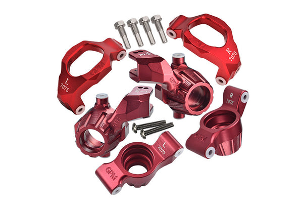 Aluminum 7075 Front C-Hubs & Front Steering Blocks & Rear Stub Axle Carriers Set For Traxxas 1:10 4WD MAXX 89076-4 / 4WD MAXX with WideMAXX 89086-4 Monster Truck Upgrades - Red