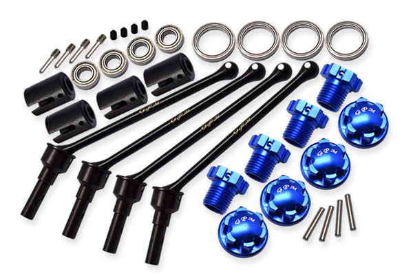 Hard Steel Front And Rear Extend CVD Shaft (110mm) With Aluminum Wheel Lock & Hex Claw For Traxxas 1/10 Maxx With WideMAXX Monster Truck 89086-4 - 36Pc Set Blue