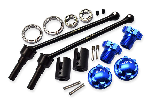 Hard Steel Front Or Rear Extend CVD Shaft (110mm) With Aluminum Wheel Lock & Hex Claw For Traxxas 1/10 Maxx With WideMAXX Monster Truck 89086-4 - 18Pc Set Blue