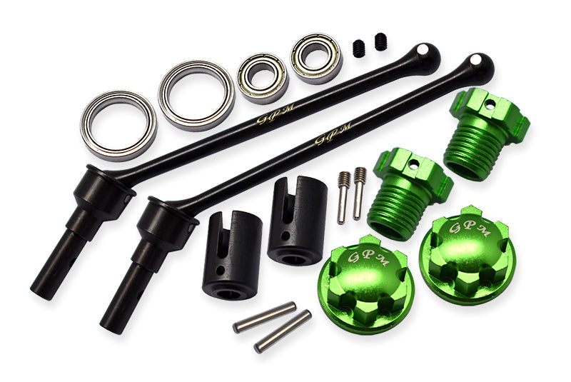 Hard Steel Front Or Rear Extend CVD Shaft (110mm) With Aluminum Wheel Lock & Hex Claw For Traxxas 1/10 Maxx With WideMAXX Monster Truck 89086-4 - 18Pc Set Green