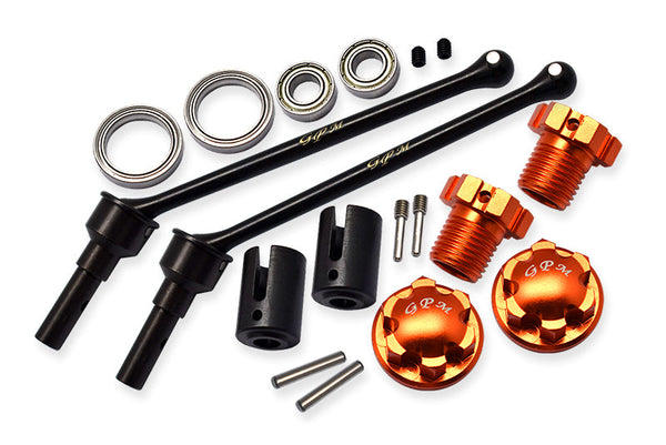 Hard Steel Front Or Rear Extend CVD Shaft (110mm) With Aluminum Wheel Lock & Hex Claw For Traxxas 1/10 Maxx With WideMAXX Monster Truck 89086-4 - 18Pc Set Orange