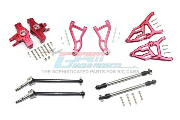 Traxxas Unlimited Desert Racer 4X4 (#85076-4) Aluminum Front Upper & Lower Arms + Knuckle Arms + Harden Steel CVD Drive Shaft + Sst Turnbuckles - 36Pc Set Red