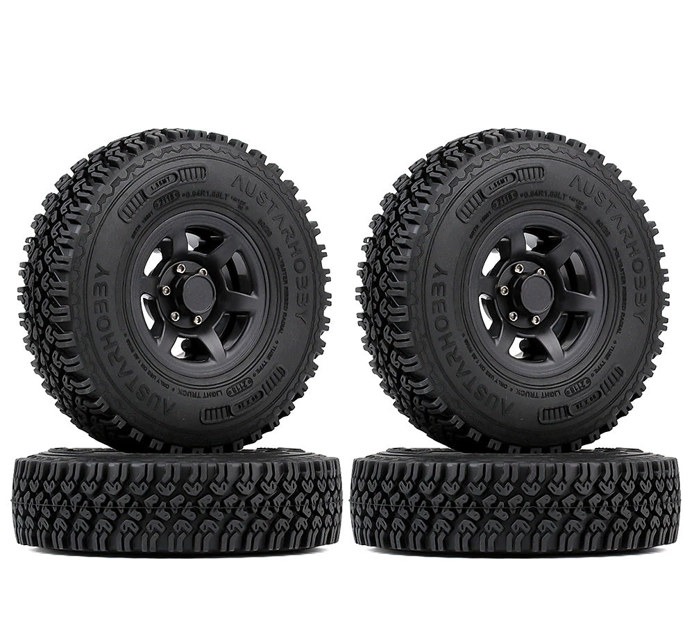 1.55 Beadlock Plastic Wheel Rim Tires for RC Crawler Car Axial AX90069 D90 TF2 Tamiya CC01 LC70 MST JIMNY - 4Pc Set Black