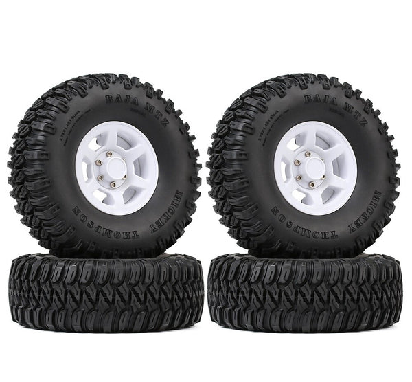 1.55 Beadlock Plastic Wheel Rim Tires for RC Crawler Car Axial AX90069 D90 TF2 Tamiya CC01 LC70 MST JIMNY - 4Pc Set White