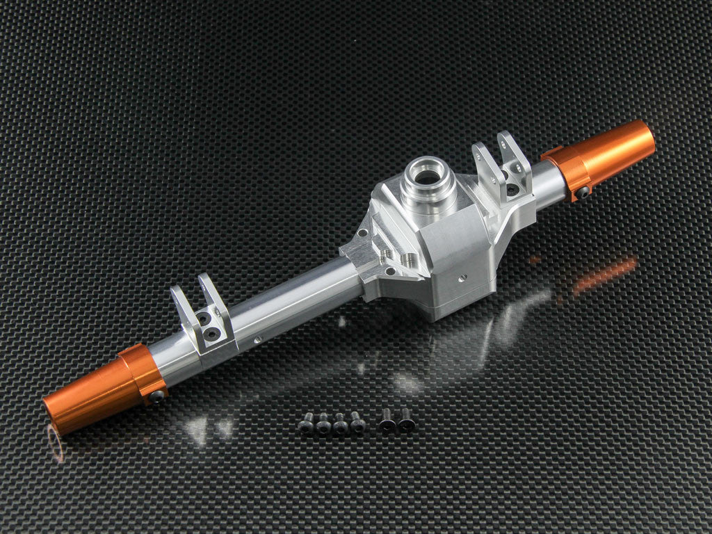 Axial Wraith Aluminum Front/Rear Axle Housing & Axle Adapter - 4 Pcs Set Silver + Orange
