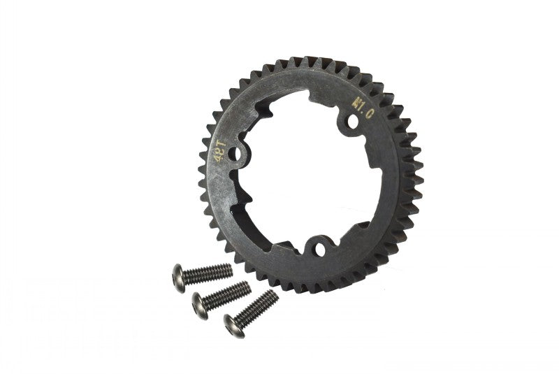 Steel Spur Gear 48T (M1.0) For Traxxas 1:7 XO-01 / 1:10 MAXX / E-REVO 2.0 VXL / 1:5 X MAXX 6S / X MAXX 8S / XRT 8S - 1Pc Black