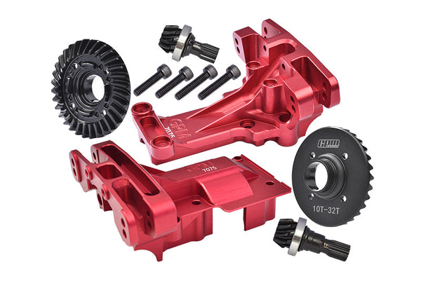 Aluminum 7075-T6 Front And Rear Upper Bulkhead + Medium Carbon Steel 32/10T Front And Rear Differential Gear Set For 1:5 Traxxas X Maxx 8S 77086-4 / XRT 8S 78086-4 Monster Truck Upgrades - Red