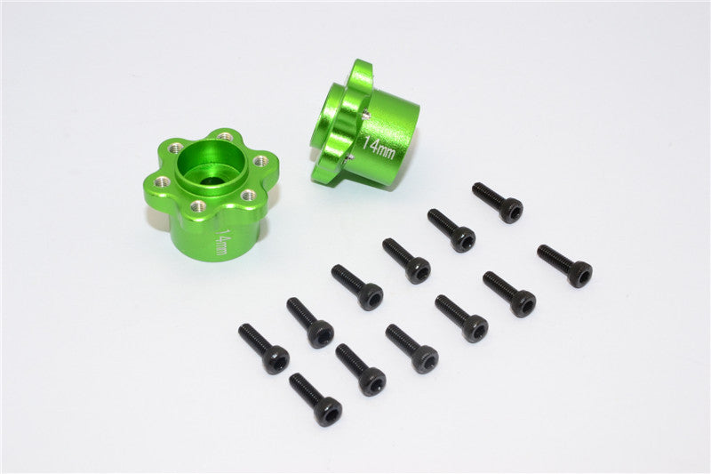 Axial Yeti, Exo, Wraith & SCX10 Aluminum 2.2 Wheel Hub Adapters (14mm Thickness) - 1Pr Set Green