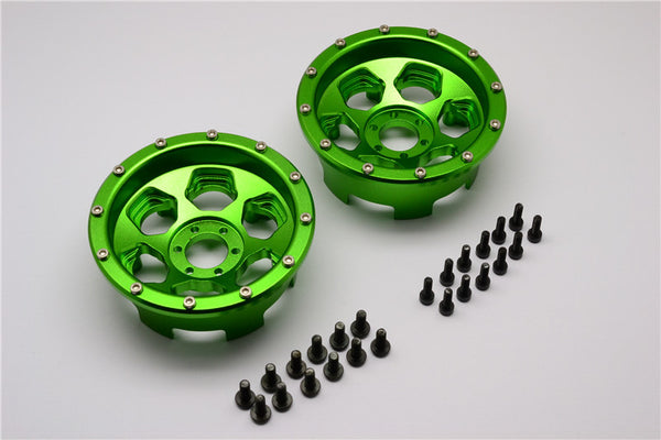 Axial Yeti Aluminum Front/Rear 2.2 Wheels Beadlock (6 Poles) - 1Pr Set Green