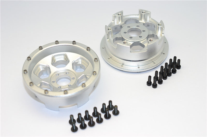 Axial Yeti Aluminum Front/Rear 2.2 Wheels Beadlock (6 Poles) - 1Pr Set Silver