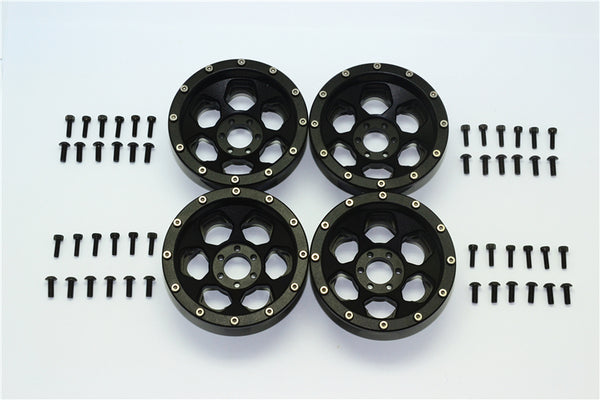 Axial Yeti Aluminum Front & Rear 2.2 Wheels Beadlock (6 Poles) - 2Prs Set Black