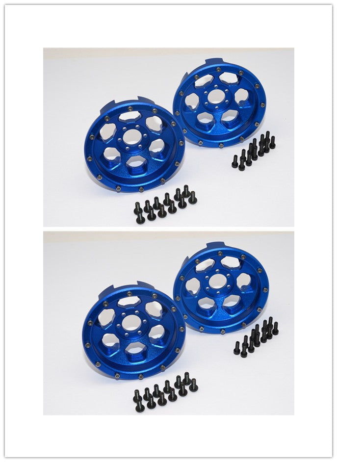 Axial Yeti Aluminum Front & Rear 2.2 Wheels Beadlock (6 Poles) - 2Prs Set Blue