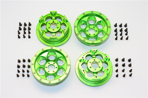 Axial Yeti Aluminum Front & Rear 2.2 Wheels Beadlock (6 Poles) - 2Prs Set Green