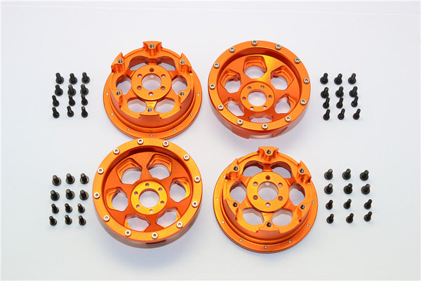 Axial Yeti Aluminum Front & Rear 2.2 Wheels Beadlock (6 Poles) - 2Prs Set Orange